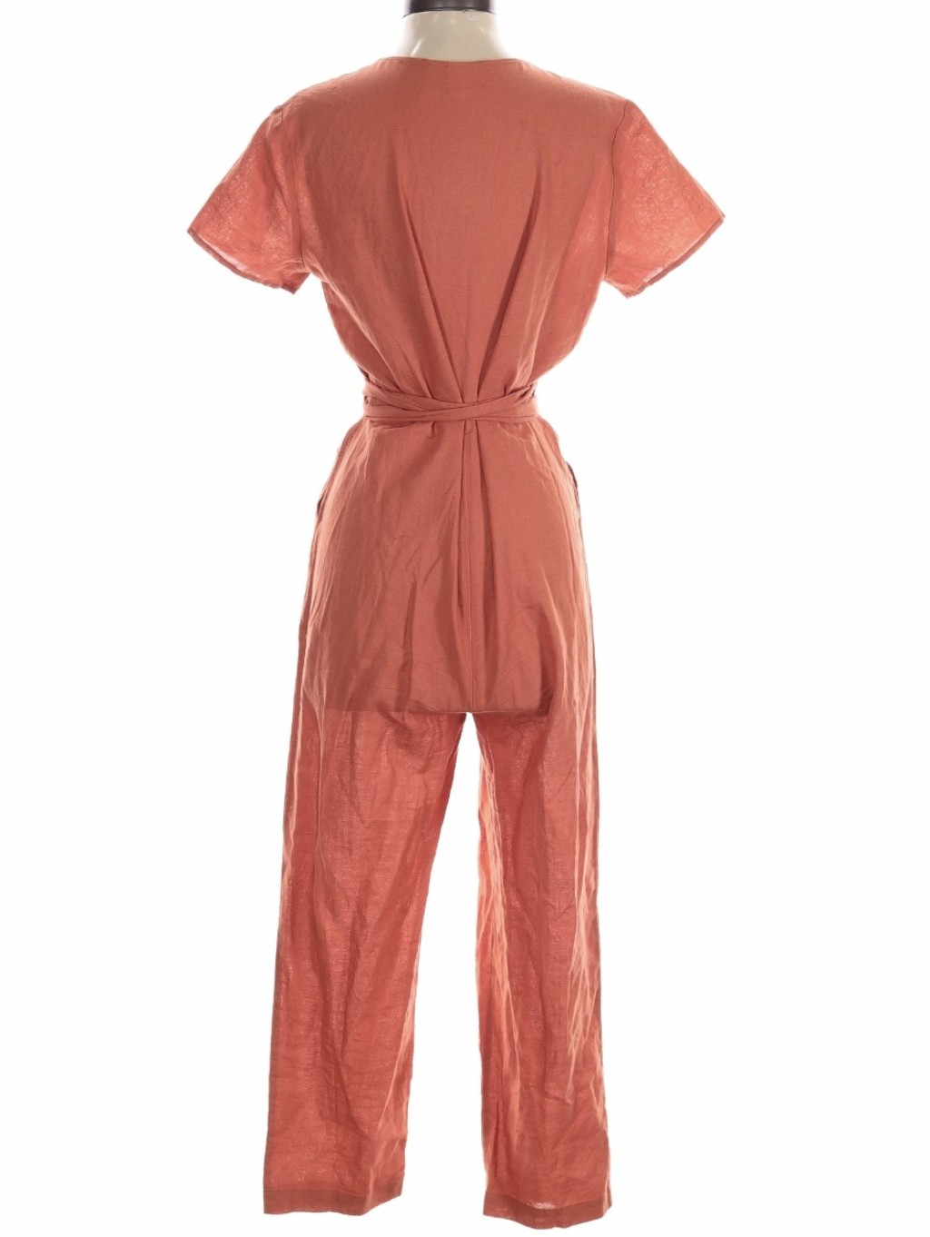Nwd Grae Cove Linen Blend Belted Jumpsuit S Pumpkin Spice Ankle Cropped Romper — image 3 of 8